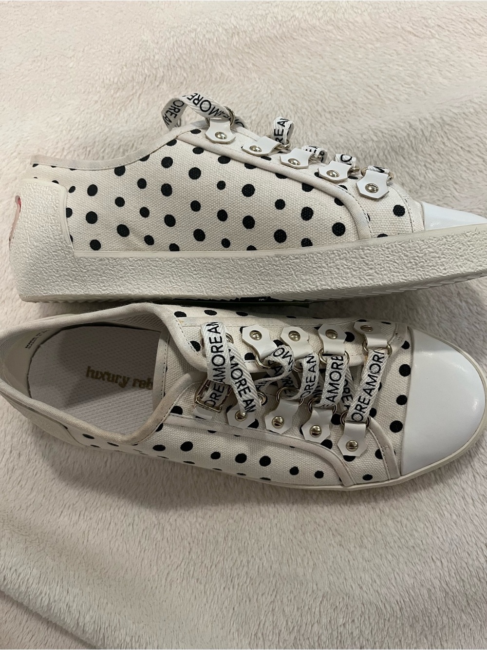New never worn Luxury rebel White & Black Polka Dot Sneakers  original fashion